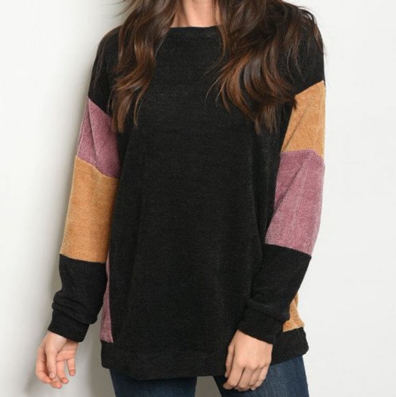 LAST 1! COLOR BLOCK STRIPE SOFT CHENILLE SWEATER - Picture 2 of 4